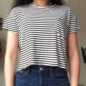 Black and white striped crop too with back cut out